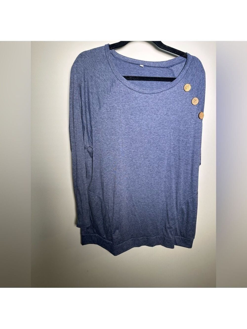 Blue Women's Top with Button Accents and Pockets